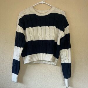 Garage Navy and Cream Cable Knit Sweater